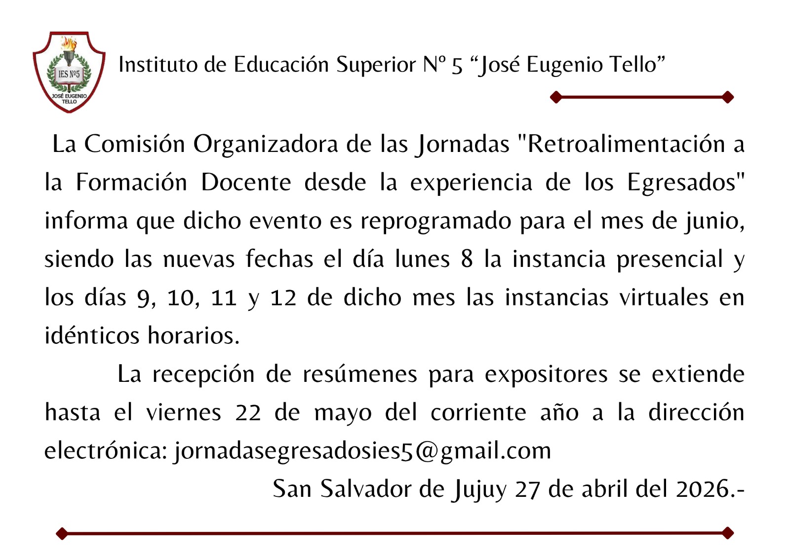 Aviso de cobertura de espacios y cargos